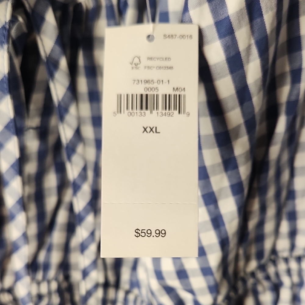 GAP Blue Gingham Puff-Sleeve Peplum Blouse Size XXL Nwt - Picture 6 of 6